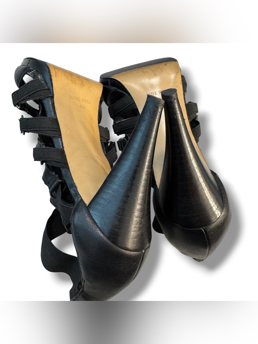 Nine West Japar Black Strappy gladiator style Heels Size 8 - Picture 15 of 16